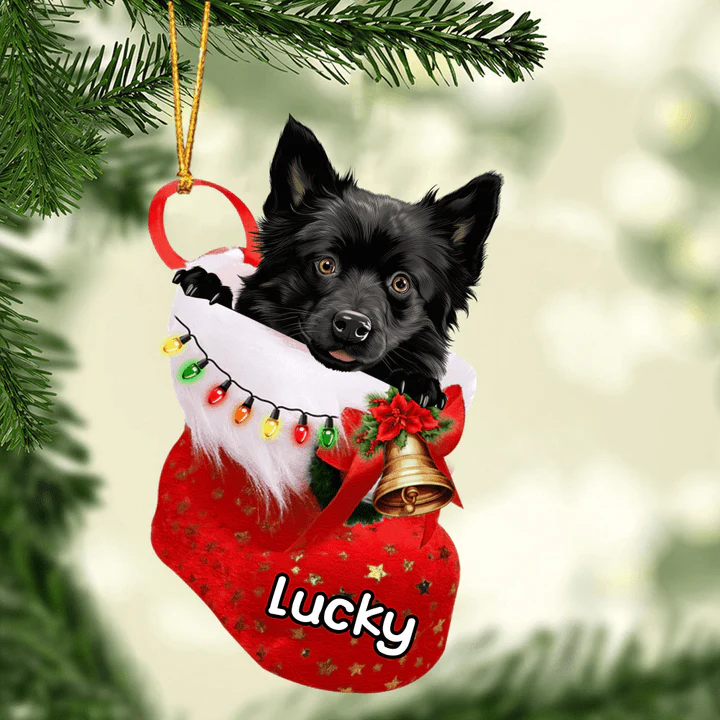 Custom Dog Acrylic Christmas Keychain, Personalized Schipperke In Stocking Christmas Acrylic Keychain for Dog Lover, New Year - Image 3