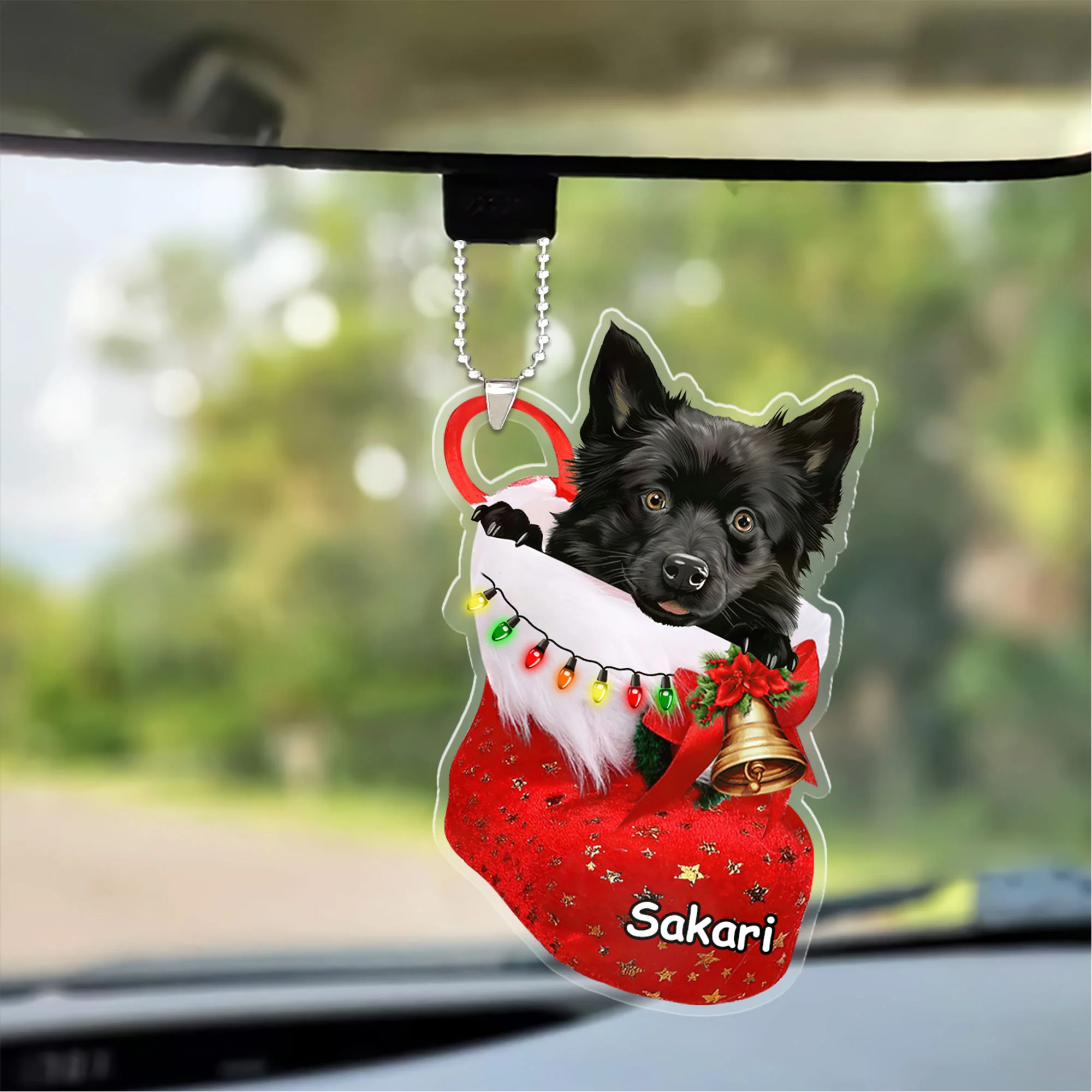 Custom Dog Christmas Car Ornament, Personalized Schipperke In Stocking Car Ornament Keychain for Dog Lover, New Year - Image 5