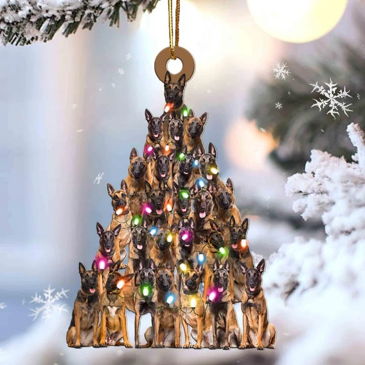 Custom Dog Acrylic Christmas Ornament, Personalized Malinois Tree Shaped Acrylic Ornament for Dog Lover, Christmas, New Year