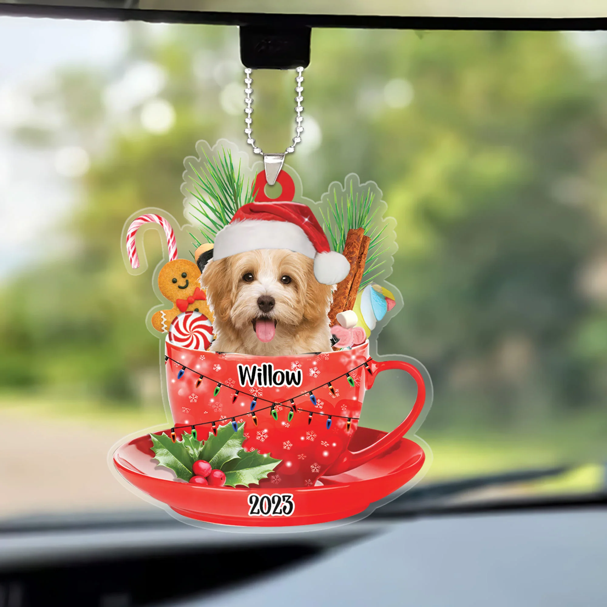 Custom Dog Christmas Car Ornament, Personalized Awesome Havanese In Red Cup Christmas Car Ornament for Dog Lover, Christmas - Image 2