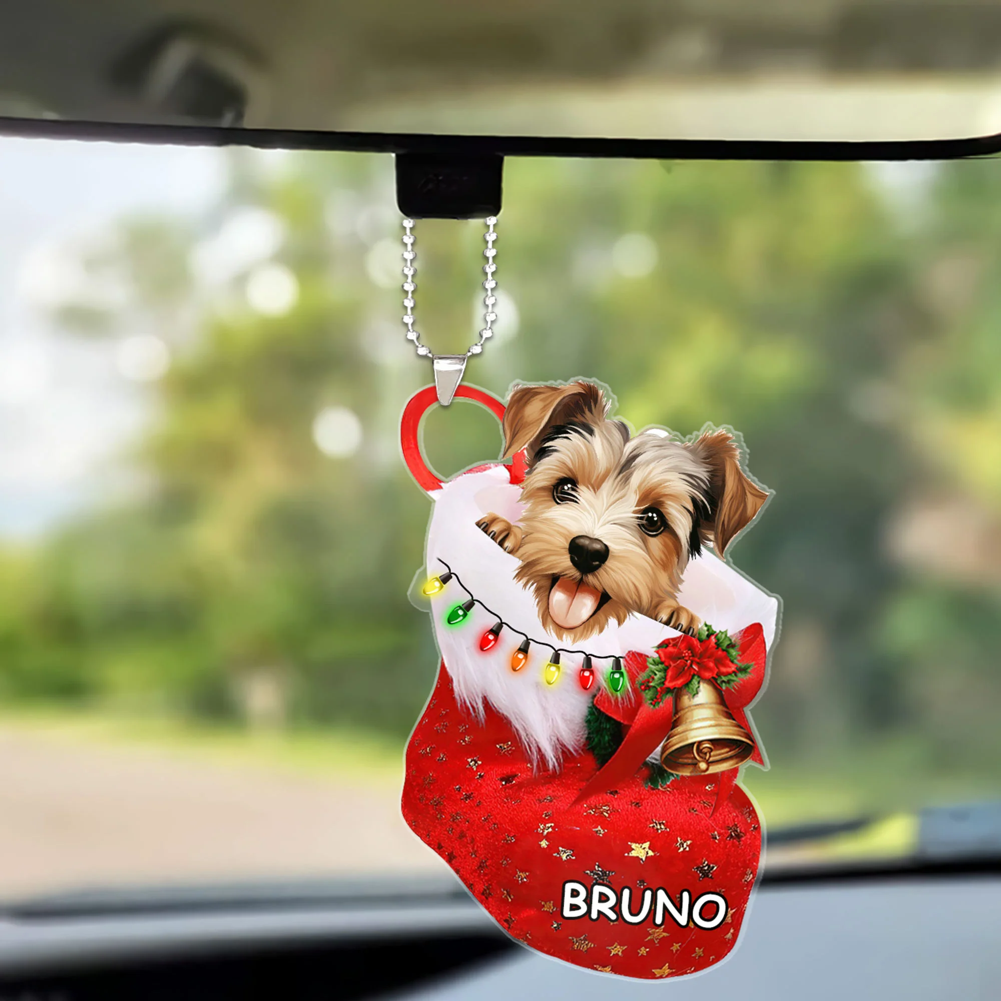Custom Dog Acrylic Christmas Keychain, Personalized Biewer Terrier in Christmas Stocking Acrylic Keychain for Dog Lover, New Year - Image 5