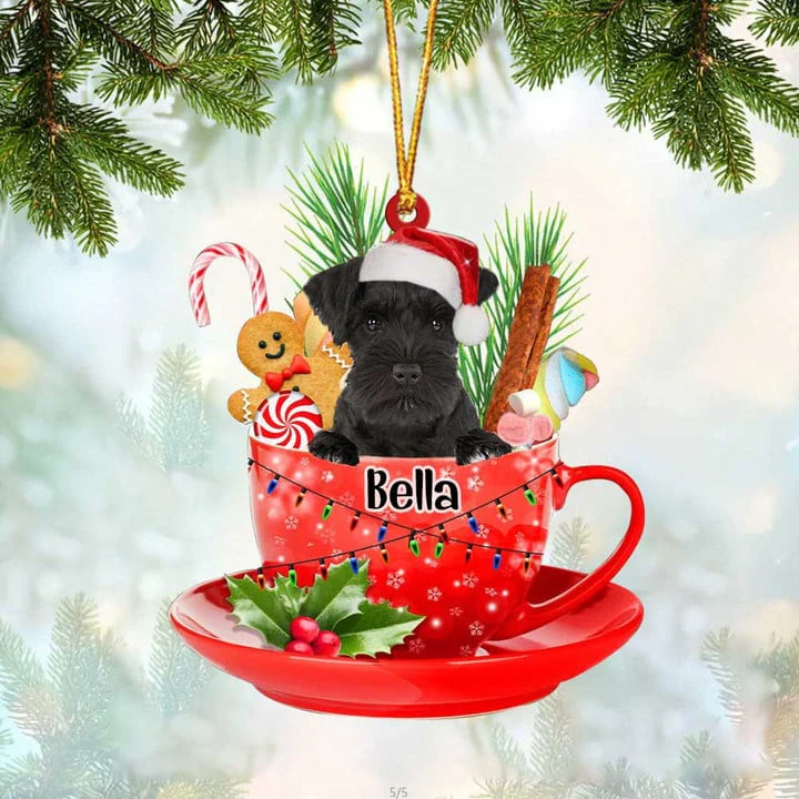 Custom Dog Acrylic Christmas Keychain, Personalized Black Miniature Schnauzer & Santa Hat In Red Cup Acrylic Keychain for Dog Lover, Christmas, New Year - Image 4