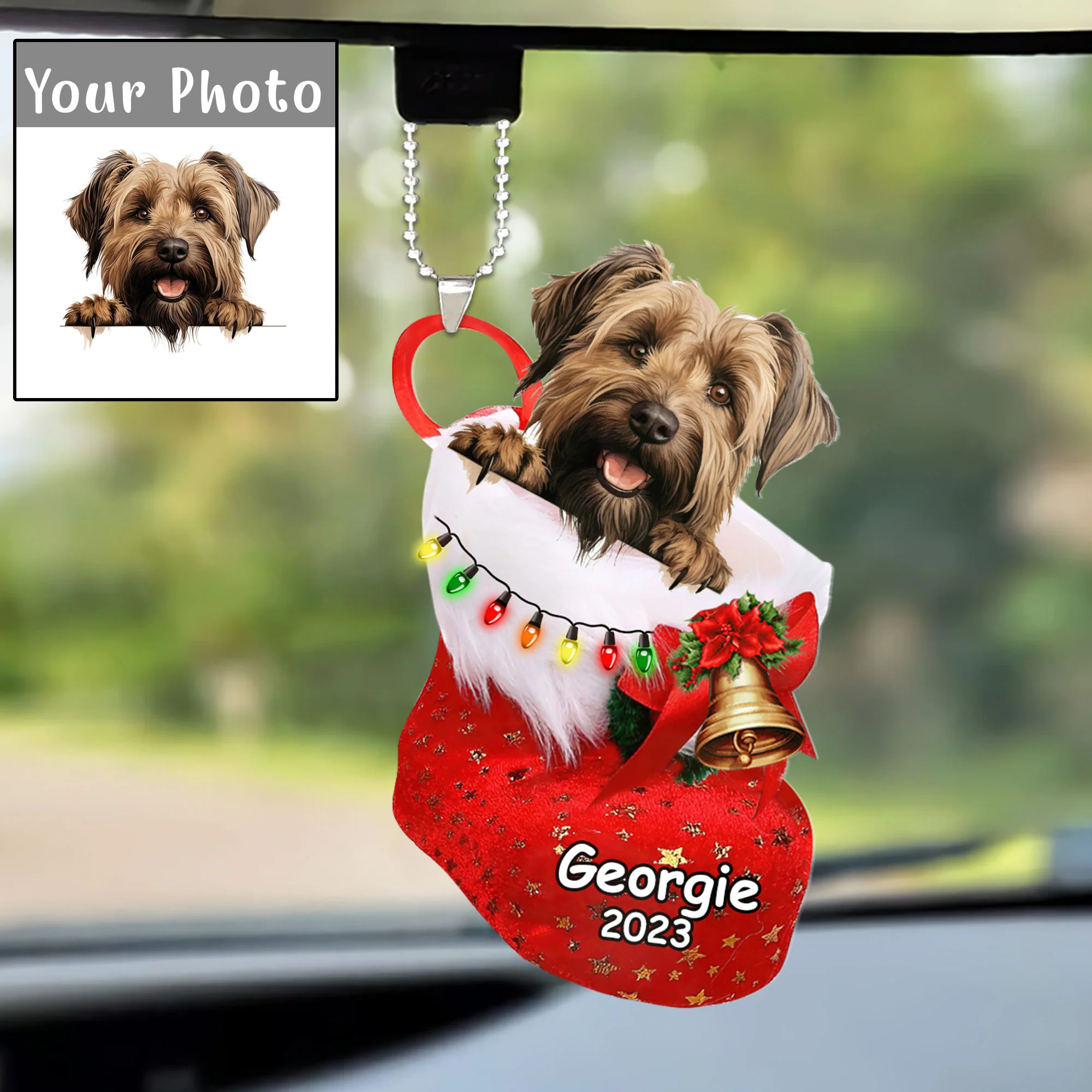 Custom Dog Acrylic Christmas Keychain, Personalized Briard Dog In Stocking Christmas Acrylic Keychain for Dog Lover, New Year - Image 4