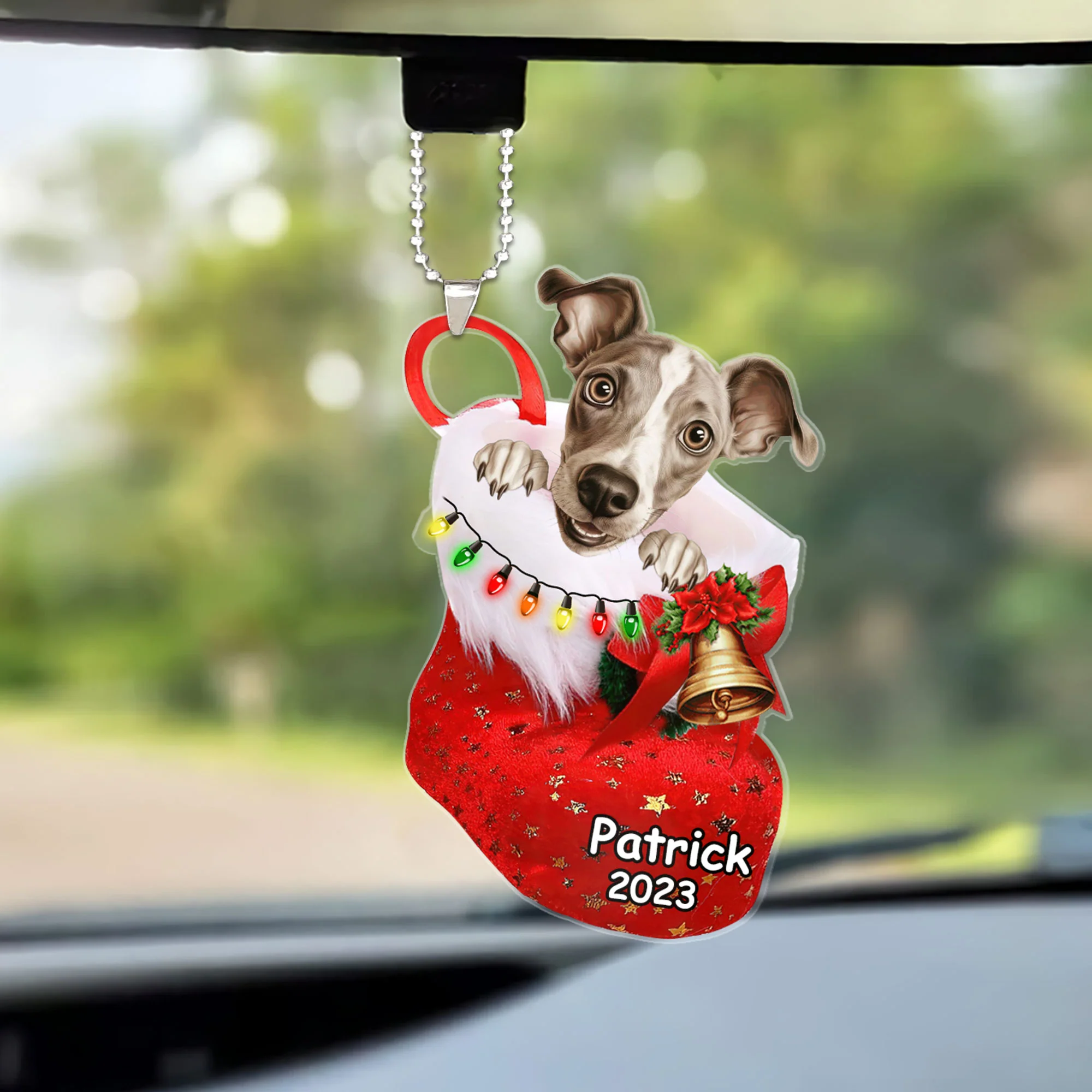 Custom Dog Christmas Car Ornament, Personalized Italian Greyhound In Stocking Christmas Car Ornament for Dog Lover, New Year - Image 2