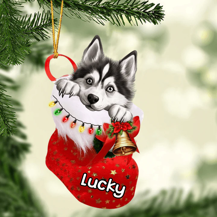 Custom Dog Acrylic Christmas Keychain, Personalized Siberian Husky In Stocking Christmas Acrylic Keychain for Dog Lover, New Year - Image 4