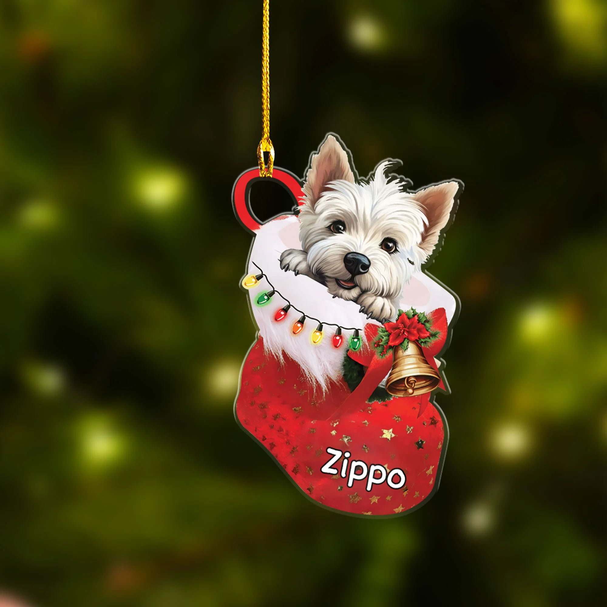 Custom Dog Acrylic Christmas Keychain, Personalized West Highland White Terrier In Stocking Christmas Acrylic Keychain for Dog Lover - Image 3