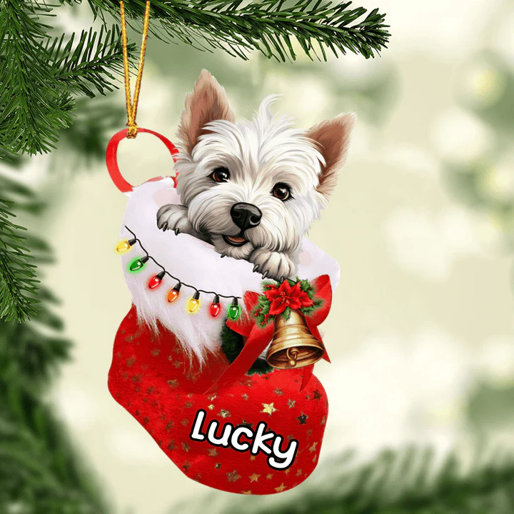 Custom Dog Acrylic Christmas Keychain, Personalized West Highland White Terrier In Stocking Christmas Acrylic Keychain for Dog Lover - Image 4