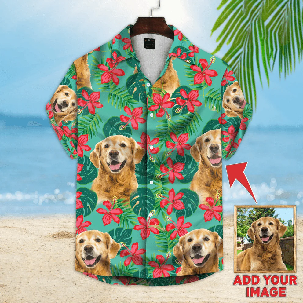 Custom Dog Face Hawaiian Shirt - Leaves & Flowers Pattern Mint Color Aloha Shirt - Personalized Hawaiian Shirt For Men & Women, Dog Lovers - Image 5