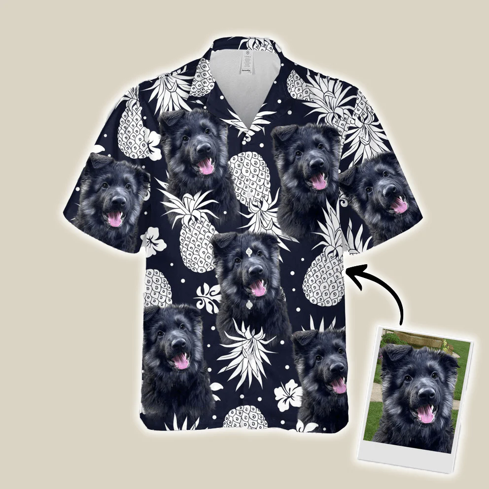 Custom Dog Face Hawaiian Shirt - Pineapple Pattern Dark Navy Color Aloha Hawaiian Shirt- Personalized Hawaiian Shirt For Men & Women, Pet Lovers - Image 2