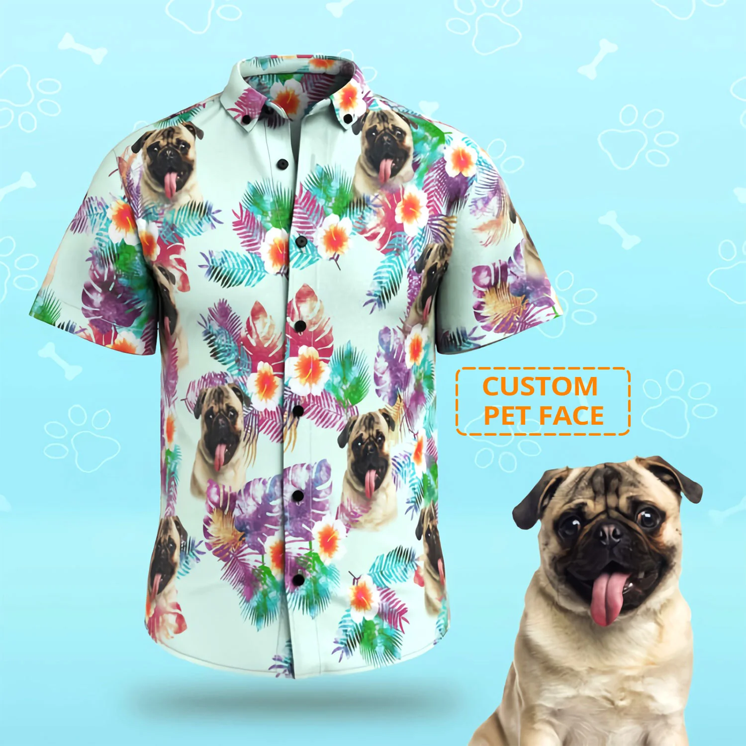 Custom Dog Face Tropical Leaves Hawaiian Shirts, Custom Hawaiian Shirts With Dog Face Pet Face, Personalized Pet Face Aloha Hawaiian Shirts & Tops - Image 3