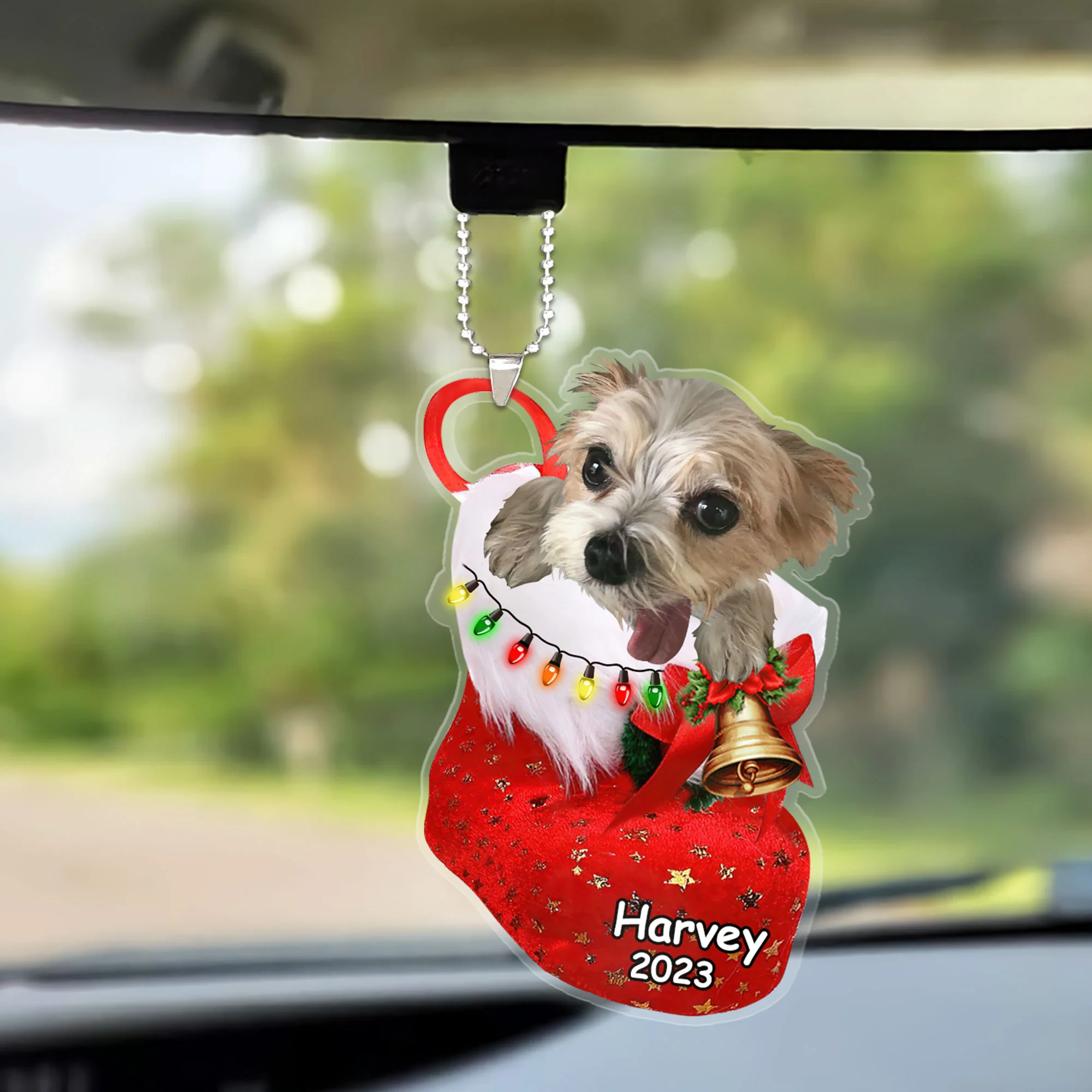 Custom Dog Photo Christmas Car Ornament, Personalized Biewer Terrier in Christmas Sock Car Ornament for Dog Lover, New Year - Image 2