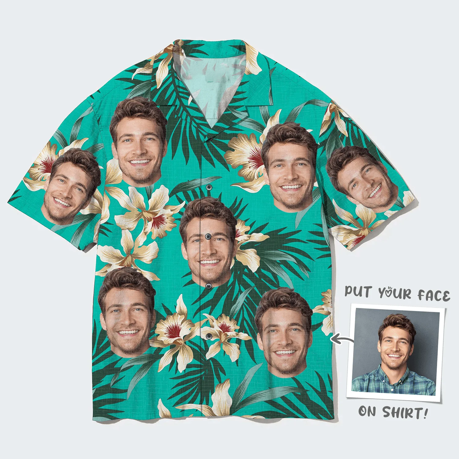 Custom Face Hawaiian Shirt, Leaves And Flowers Aloha Shirt, Personalized Shirt Mother's Day, Father's Day Gift For Father, Mother, Grandma, Family - Image 3