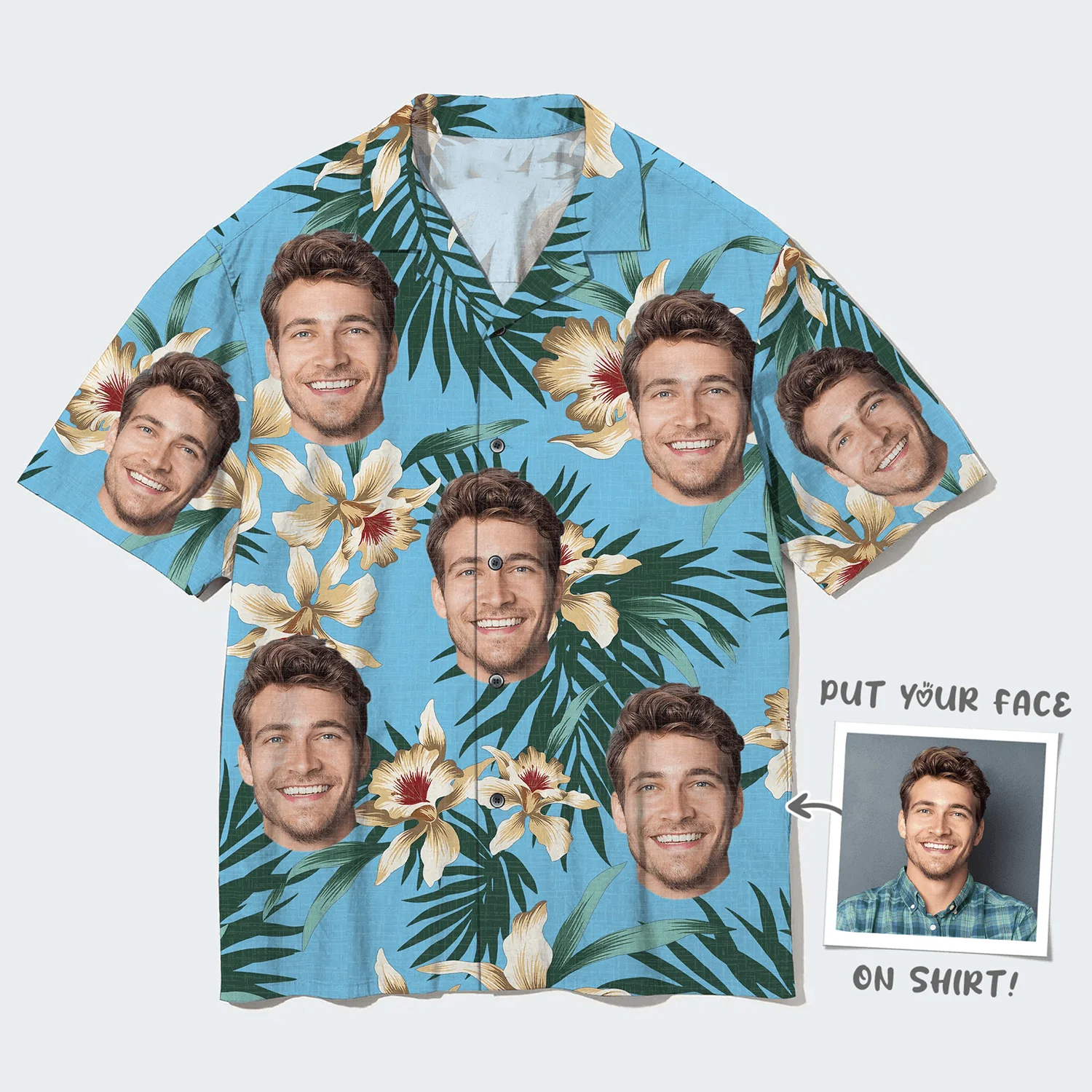 Custom Face Hawaiian Shirt, Leaves And Flowers Aloha Shirt, Personalized Shirt Mother's Day, Father's Day Gift For Father, Mother, Grandma, Family - Image 4