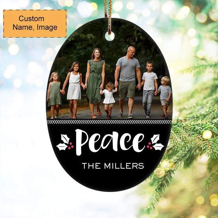 Custom Family Photo Ceramic Ornament, Custom Photo Ornament With Name's Family, Christmas Peace - Christmas Ornament Gift For Members Family - Image 2
