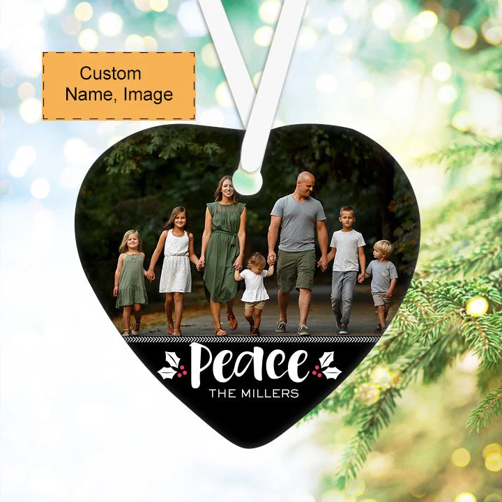 Custom Family Photo Ceramic Ornament, Custom Photo Ornament With Name's Family, Christmas Peace - Christmas Ornament Gift For Members Family - Image 3