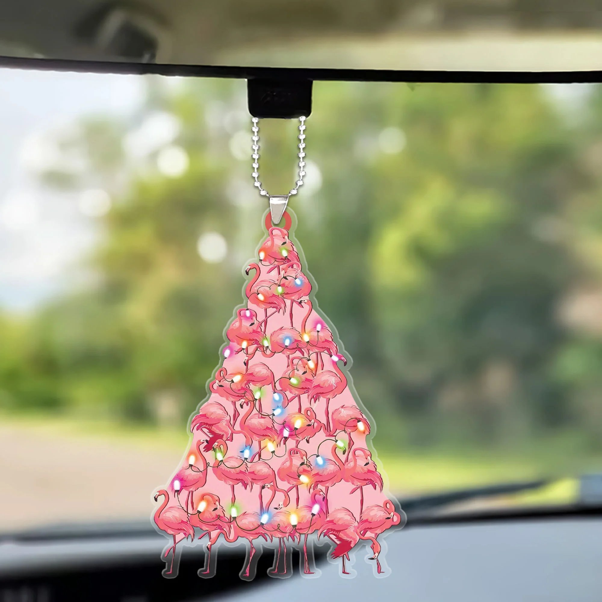 Custom Flamingo Christmas Car Ornament, Personalized Flamingo Christmas Tree Shaped Christmas Car Ornament for Flamingo Lover - Image 2