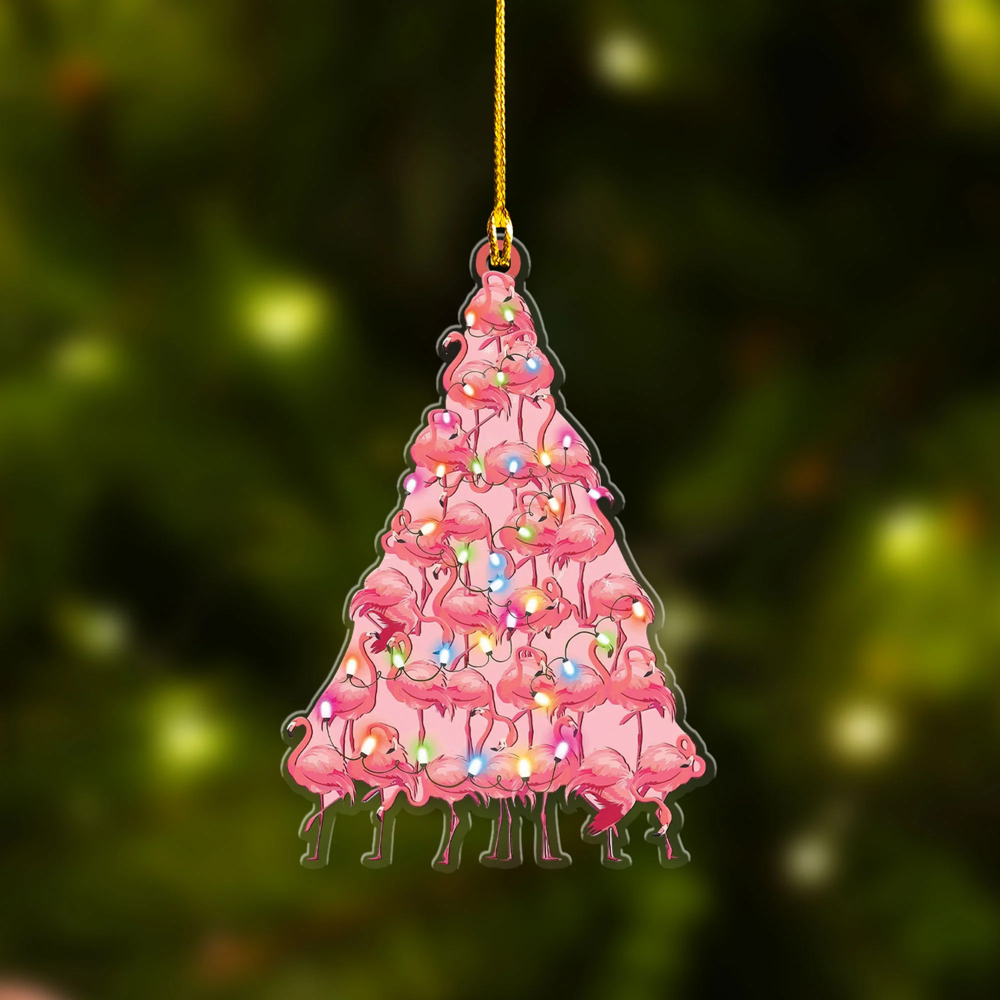 Custom Flamingo Acrylic Christmas Keychain, Personalized Flamingo Christmas Tree Shaped Christmas Acrylic Keychain for Flamingo Lover - Image 3