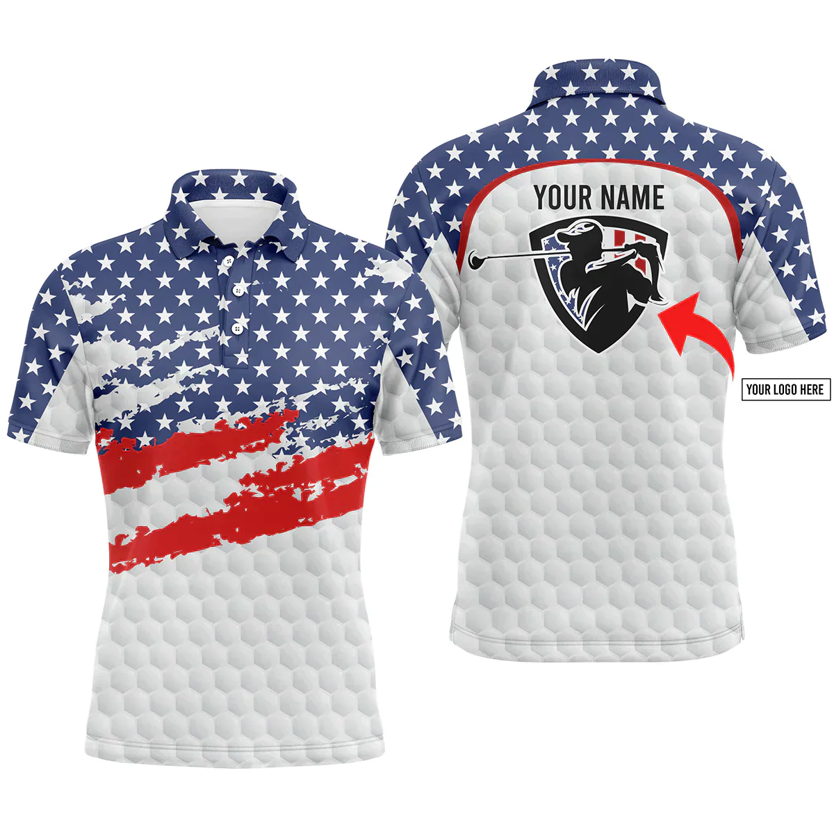 Custom Golf Long Sleeve Men Polo Shirt - American Flag Custom Name And Logo Team Golf Men Polo Shirt For Golf Lover - Image 3