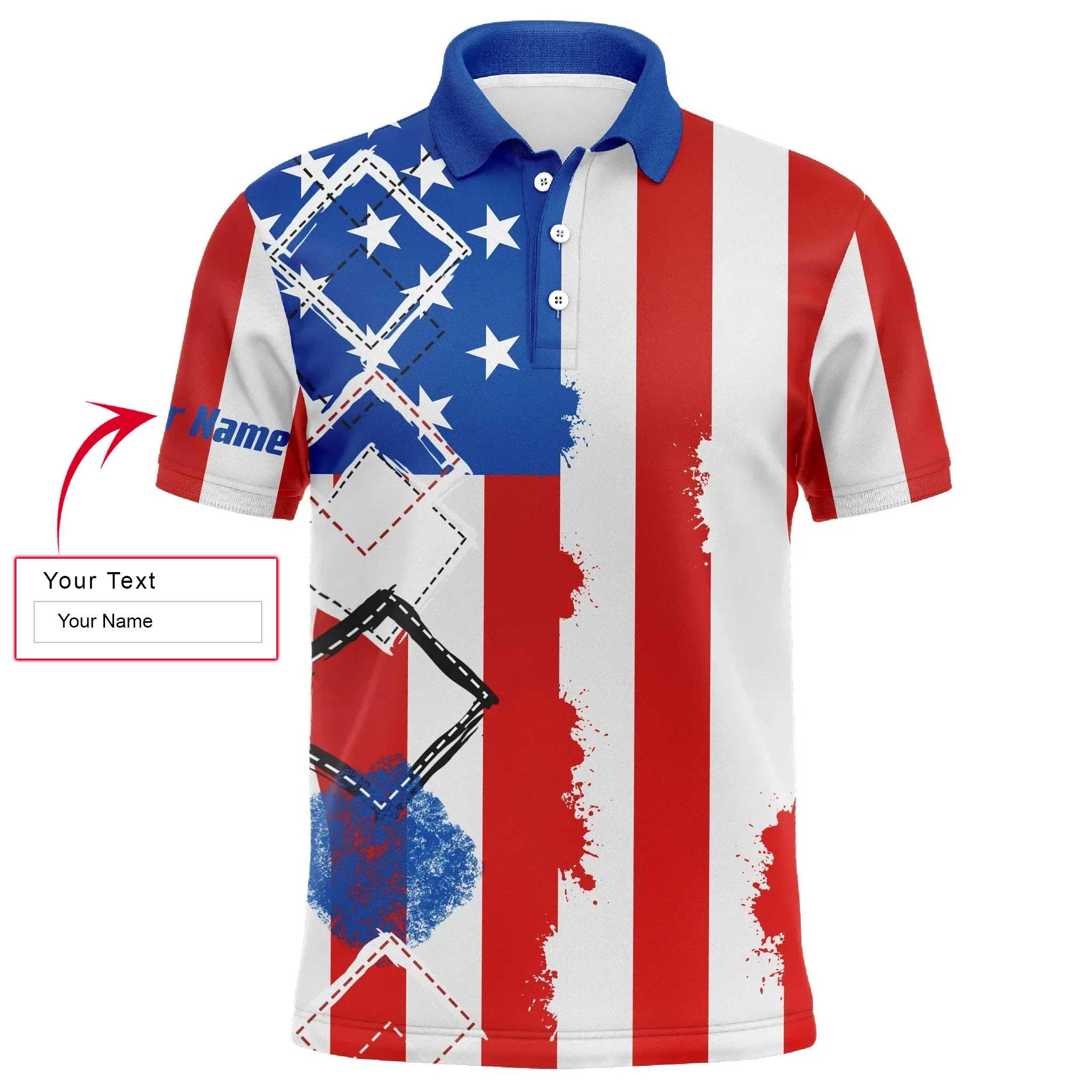 Custom Golf Long Sleeve Men Polo Shirt - American Flag Patriot Custom Name Apparel - Personalized Gift For Golf Lover, 4th July - Image 3