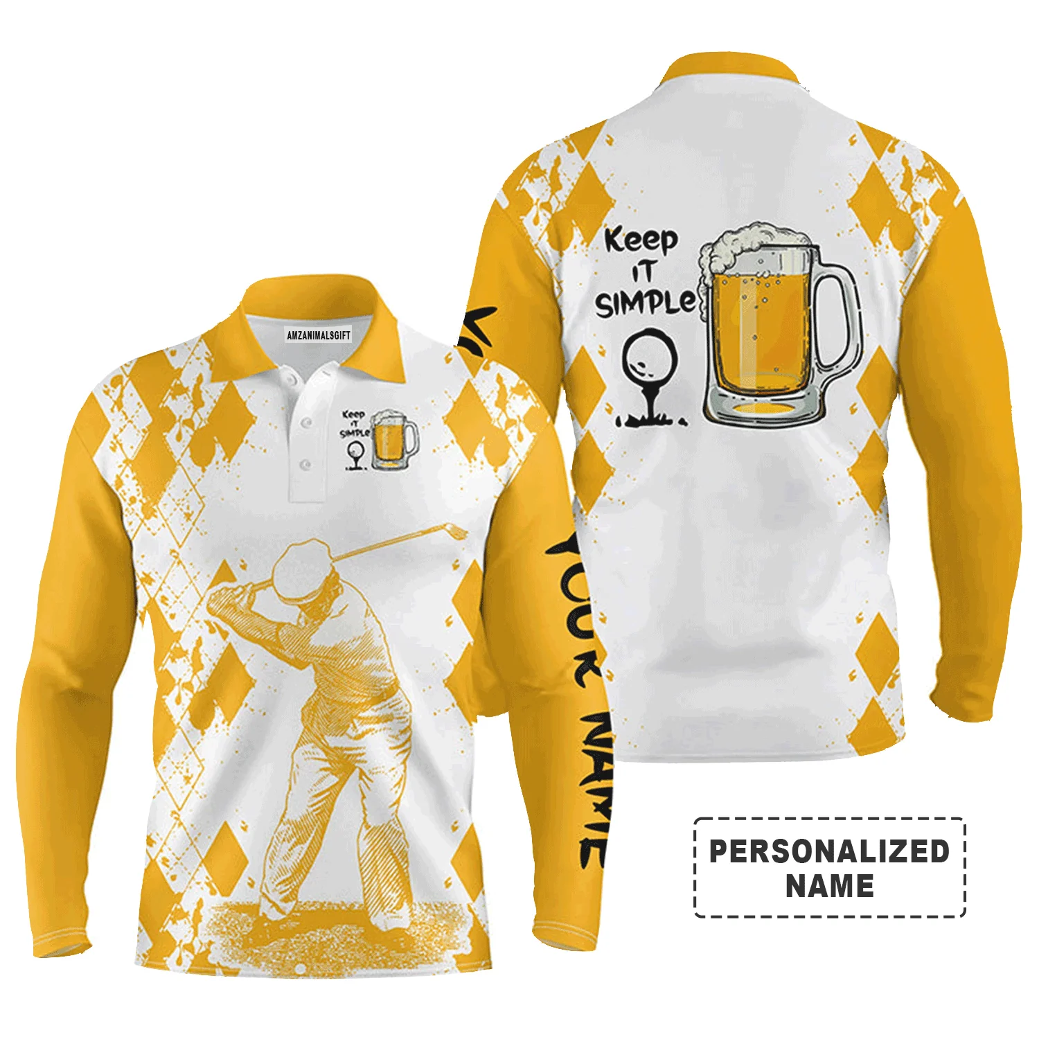 Custom Golf Long Sleeve Men Polo Shirt - Beer And Golf Men Polo Shirt, Keep It Simple Men Polo Shirt - Perfect Polo Shirt For Men, Golfers - Image 2