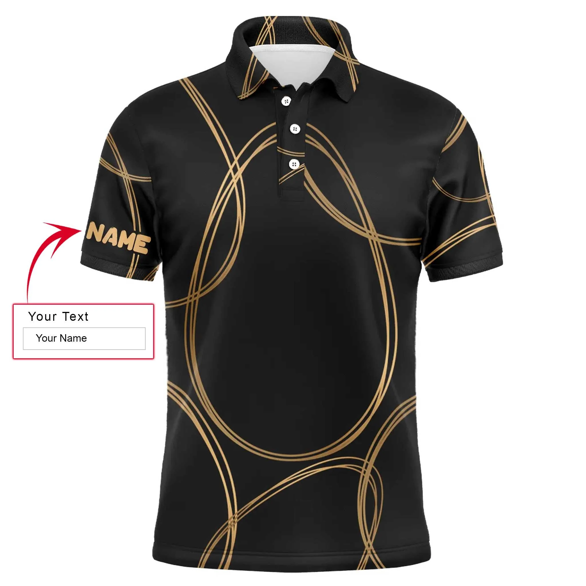 Custom Golf Long Sleeve Men Polo Shirt - Black Gold Egg Pattern Golf Men Polo Shirt - Perfect Polo Shirt For Men, Golfers - Image 3