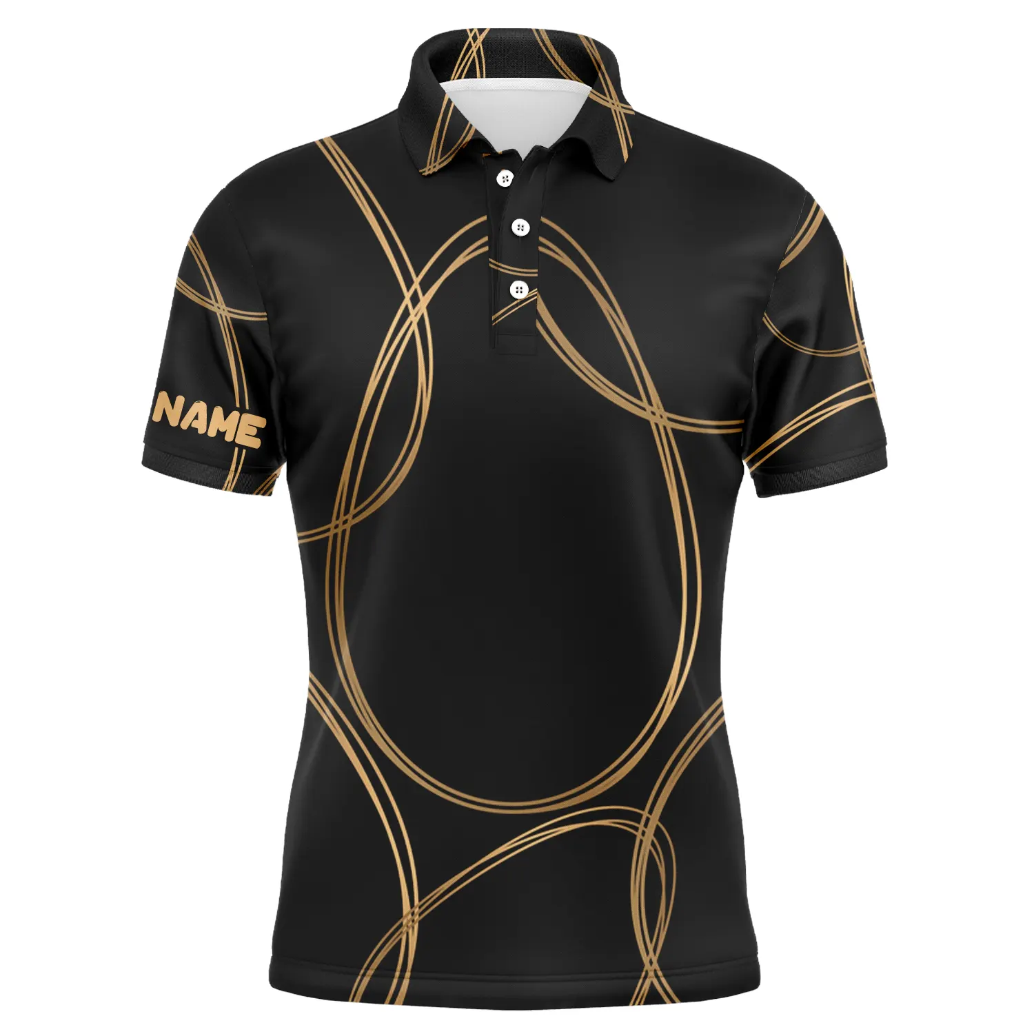 Custom Golf Long Sleeve Men Polo Shirt - Black Gold Egg Pattern Golf Men Polo Shirt - Perfect Polo Shirt For Men, Golfers - Image 4