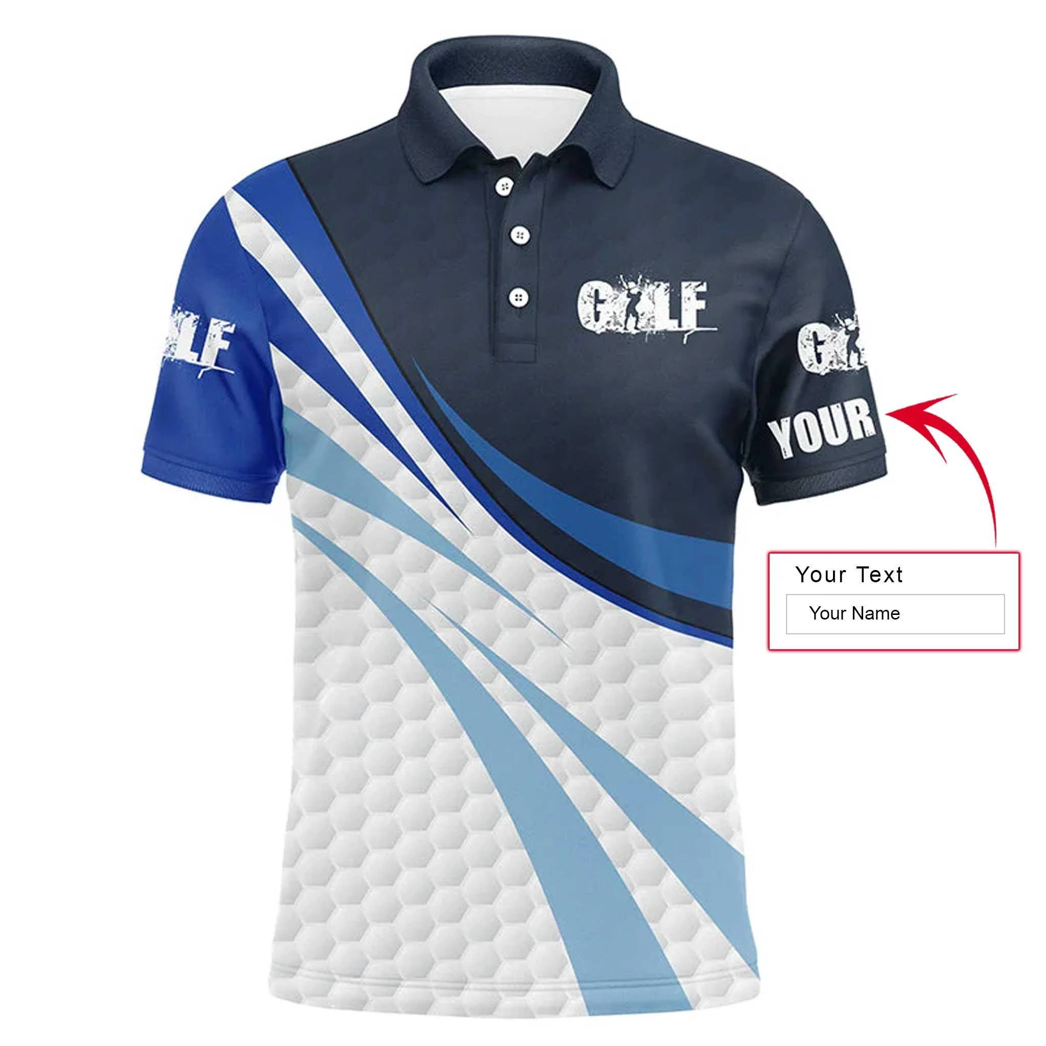 Custom Golf Long Sleeve Men Polo Shirt - Blue And White Golf Balls Custom Name Apparel Men Polo Shirt - Personalized Gift For Golf Lover, Team, Golfer - Image 3