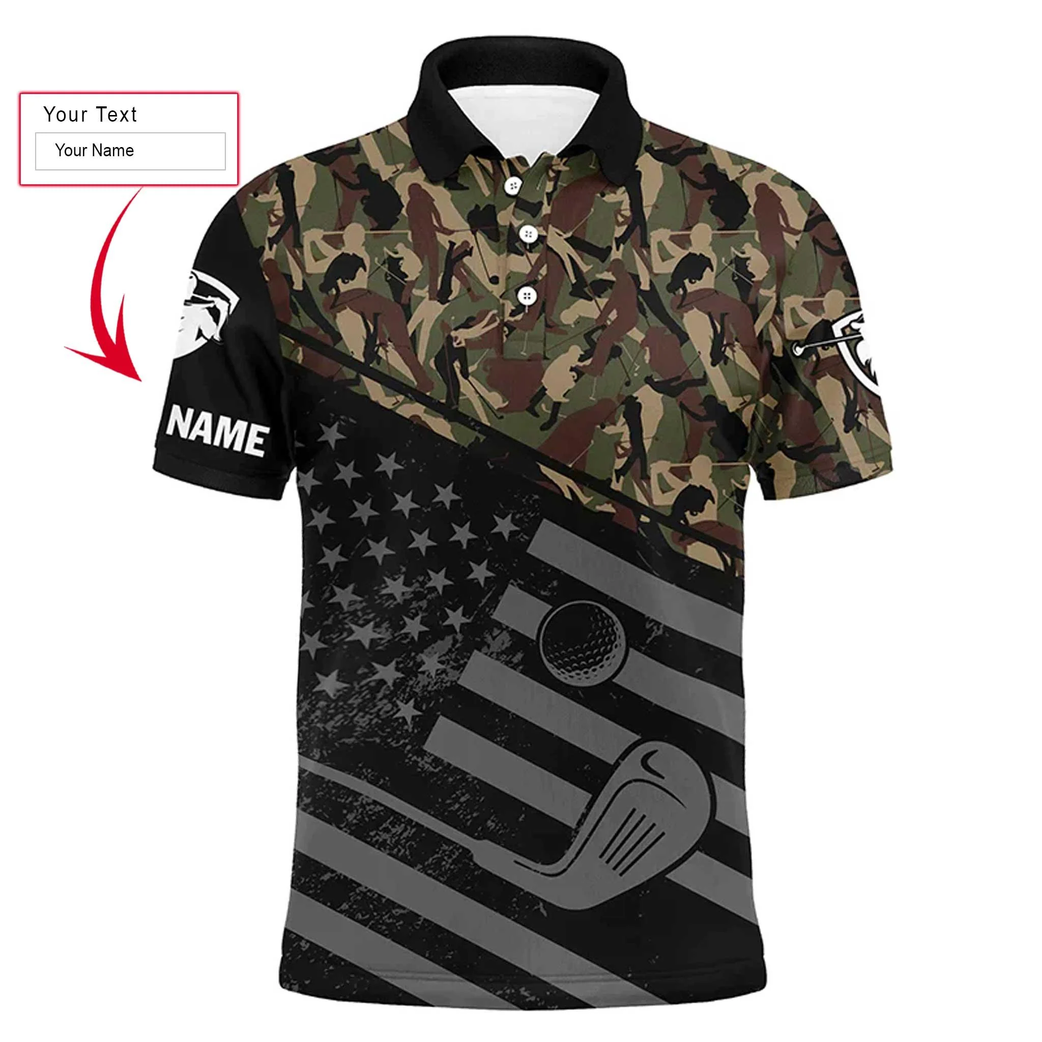 Custom Golf Long Sleeve Men Polo Shirt, Camo Polo Custom Name, Black American Flag Patriotic Apparel - Perfect Gift For Men, Golf Lovers - Image 6