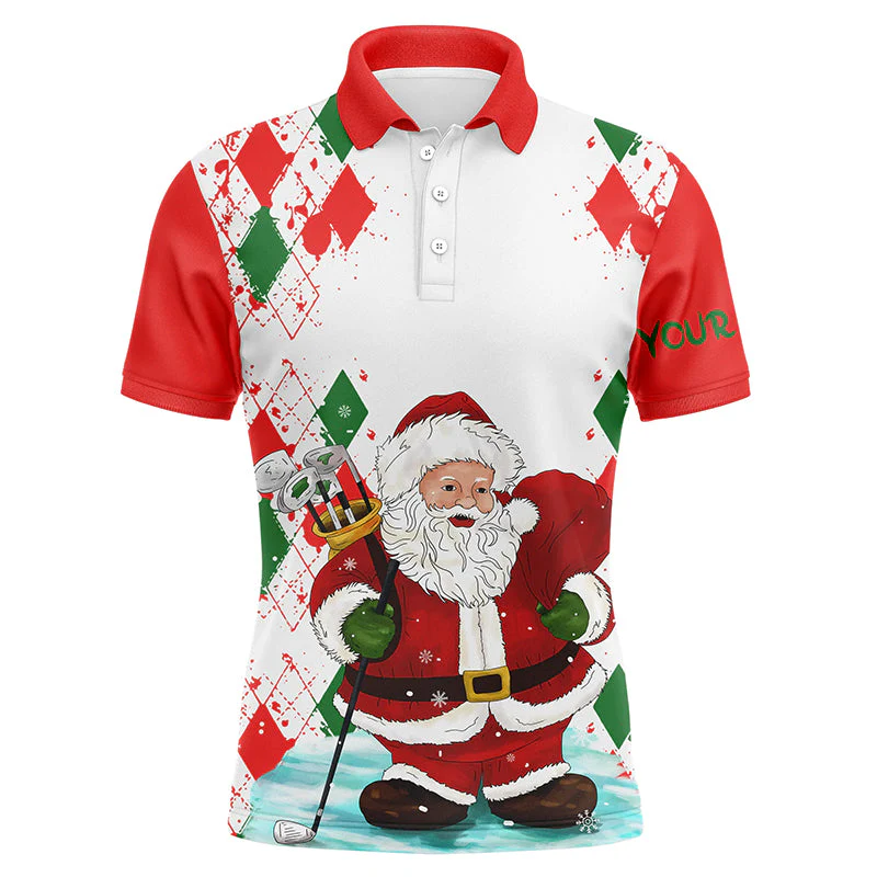Custom Golf Long Sleeve Men Polo Shirt - Christmas Santa Golfer Custom Name Apparel - Personalized Gift For Golf Lover, Team, Husband, Boyfriend, Men - Image 3