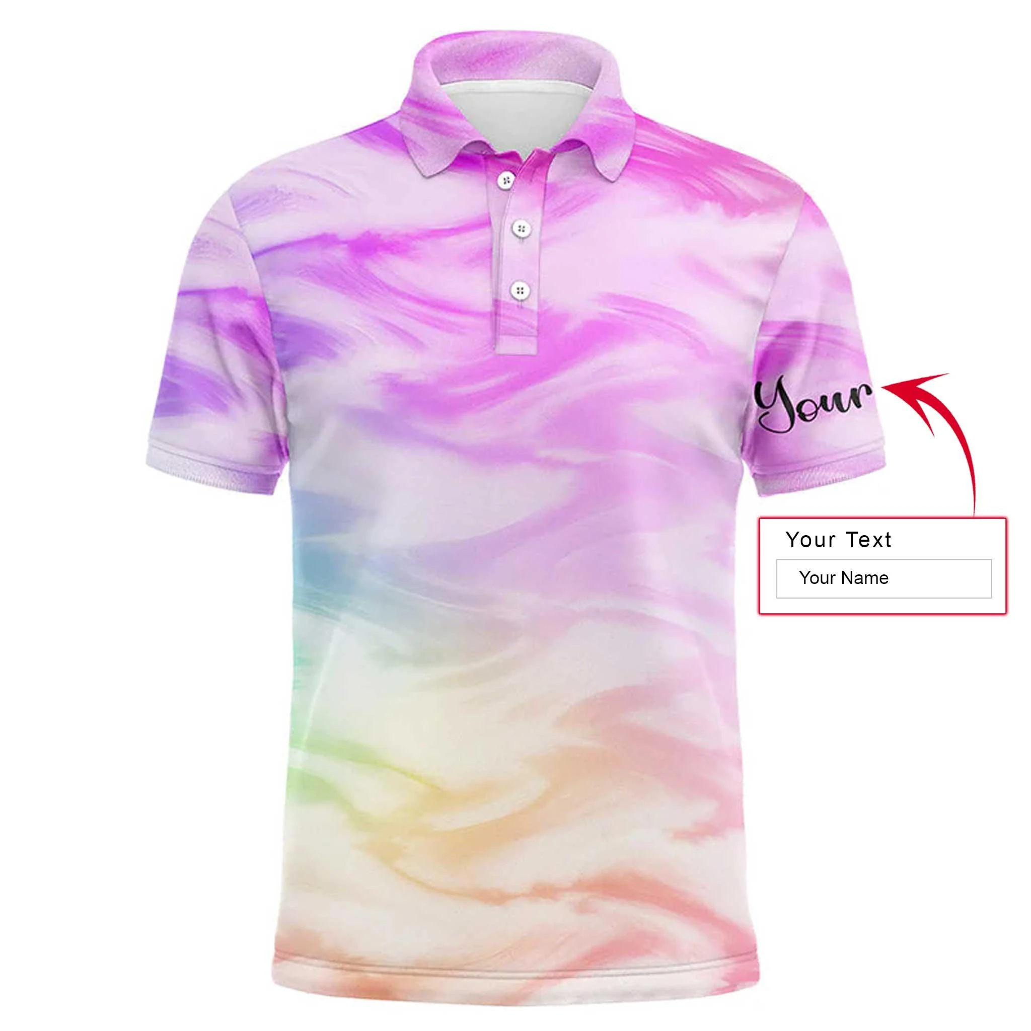 Custom Golf Long Sleeve Men Polo Shirt - Colorful Watercolor Paint Pattern Custom Name Apparel - Personalized Gift For Men, Golf Lover - Image 3