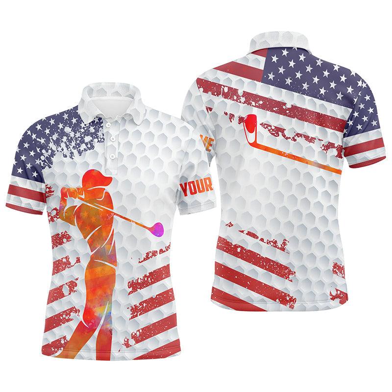 Custom Golf Long Sleeve Men Polo Shirt - Custom Name American Flag 4th of July White Golf Balls Skin Men Polo Shirt For Golf Lover - Image 4