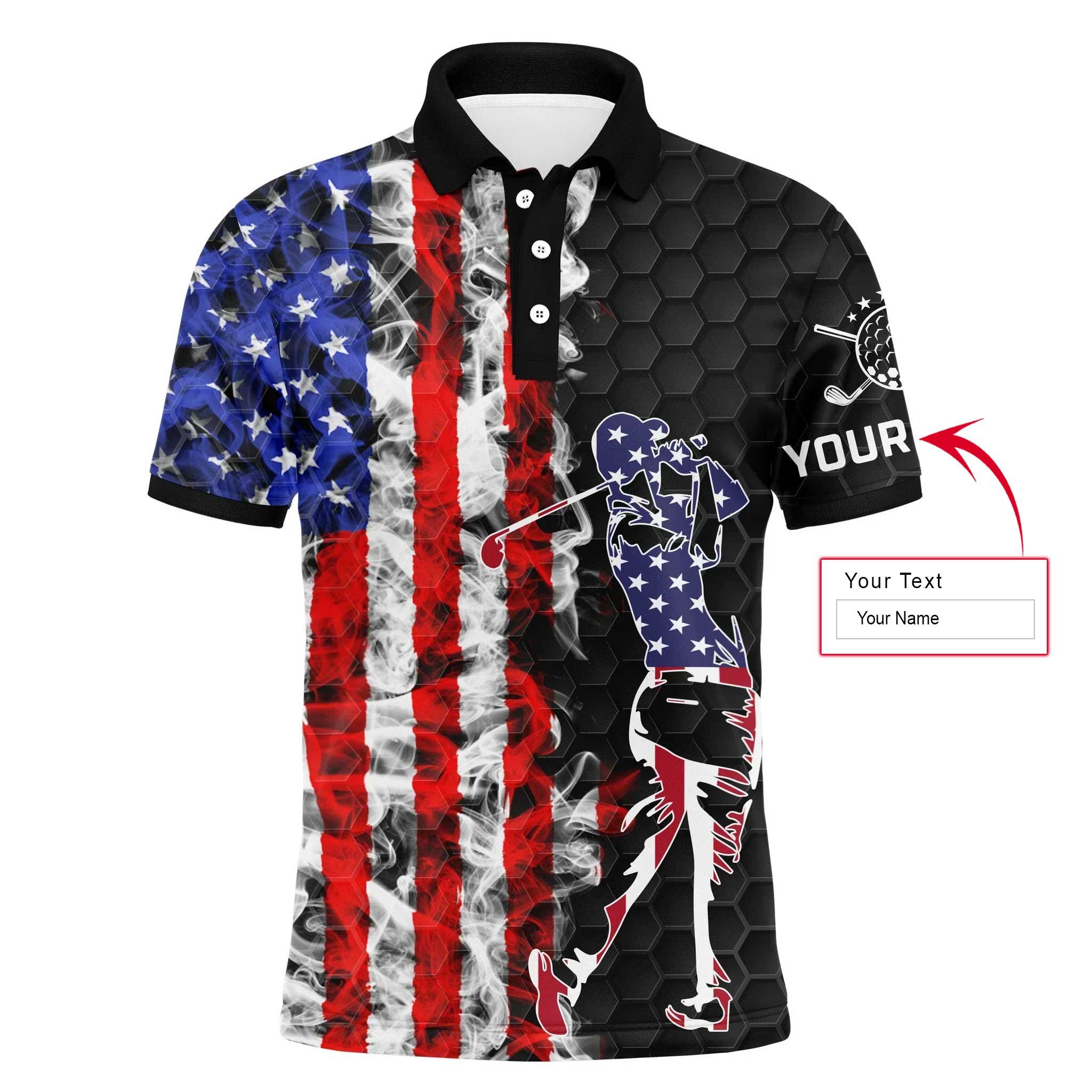 Custom Golf Long Sleeve Men Polo Shirt- Custom Name American Flag Black Apparel Men Golf Polo Shirt- Perfect Polo Shirt For Men, Golf Lover - Image 3