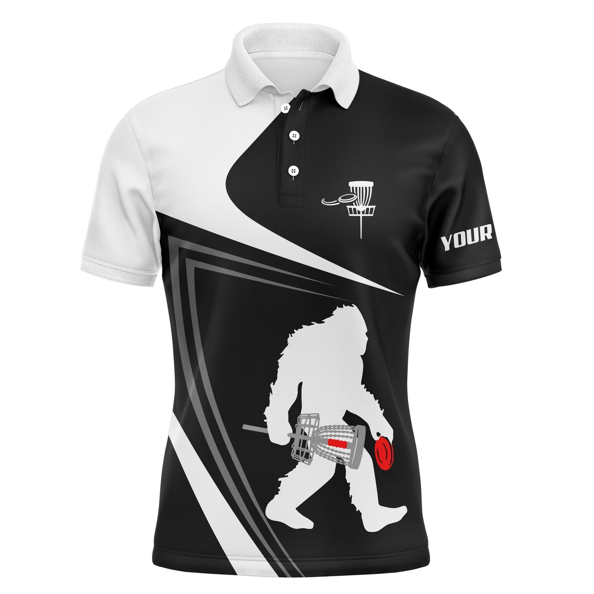 Custom Golf Long Sleeve Men Polo Shirt - Custom Name Black And White Bigfoot Sasquatch Funny Apparel Polo Shirt For Men, Disc Golf Lover - Image 3