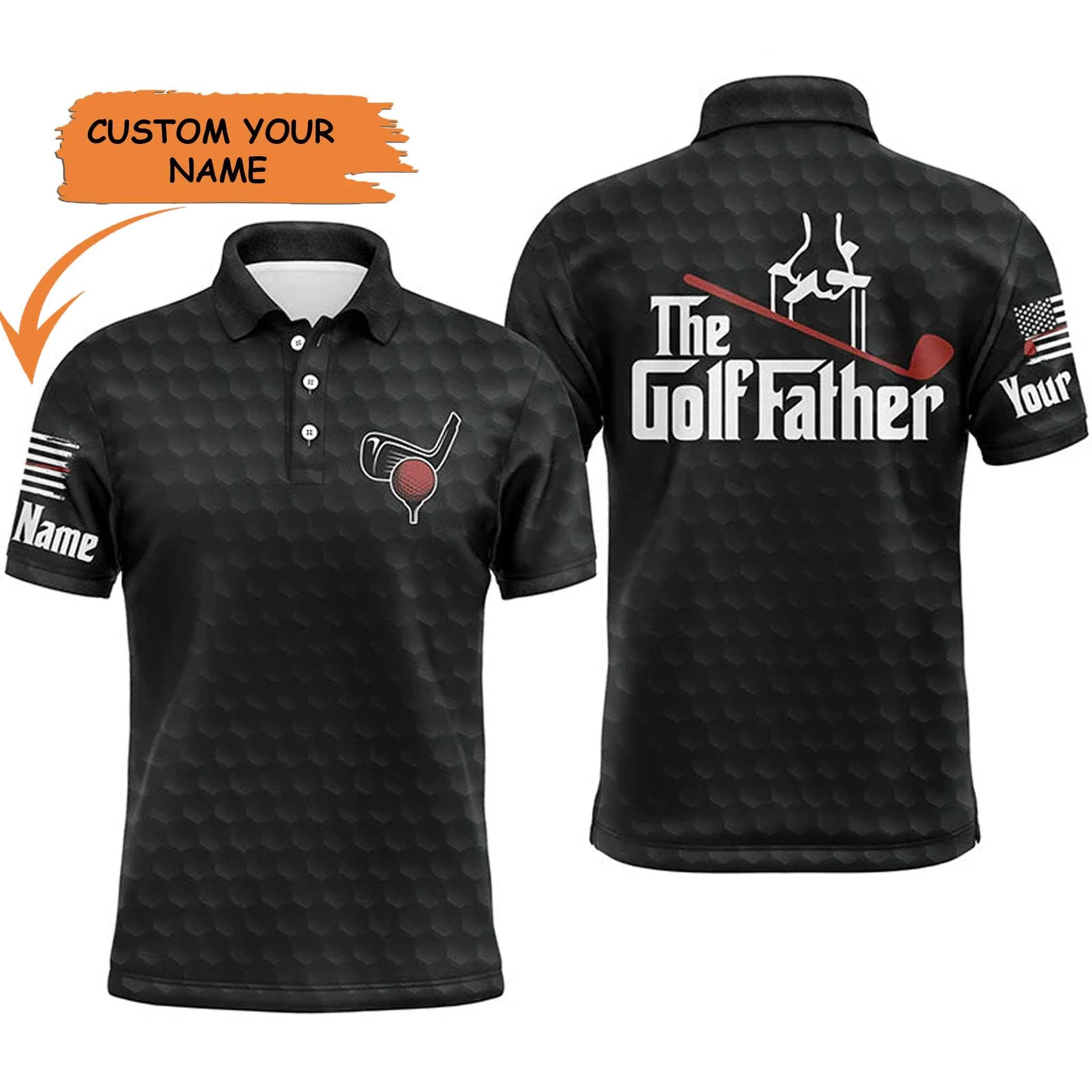 Custom Golf Long Sleeve Men Polo Shirt - Custom Name Black Golf Ball Pattern Apparel - The Golf Father Men Golf Polo Shirt- Perfect Polo Shirt For Men - Image 3