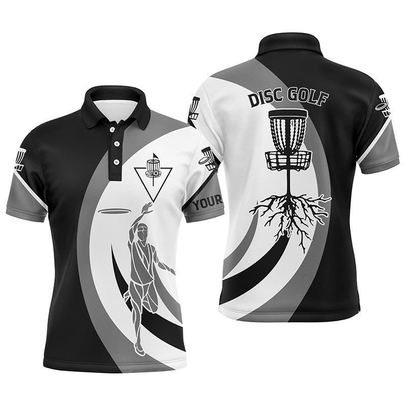 Custom Golf Long Sleeve Men Polo Shirt - Custom Name Black White Disc Golf Basket Apparel - Personalized Gift For Men, Disc Golf Lover - Image 4