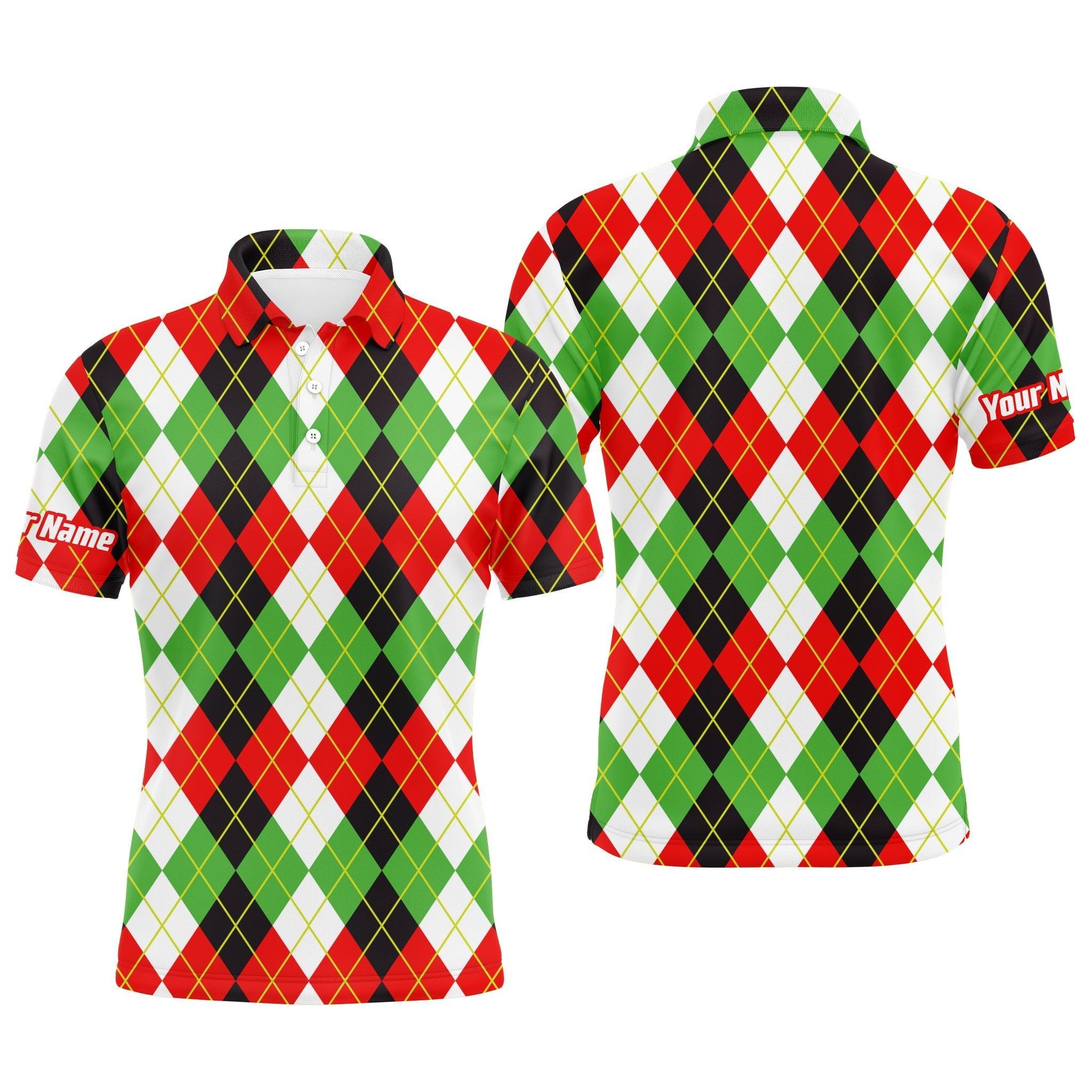 Custom Golf Long Sleeve Men Polo Shirt-Custom Name Funny Christmas Plaid Argyle Pattern Apparel Men Polo Shirt For Men, Golf Lover - Image 4