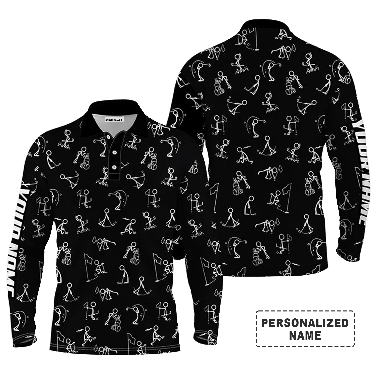 Custom Golf Long Sleeve Men Polo Shirt, Custom Name funny Golf Pattern Wear Apparel- Personalized Sports Gift For Men, Golf Lovers - Image 12