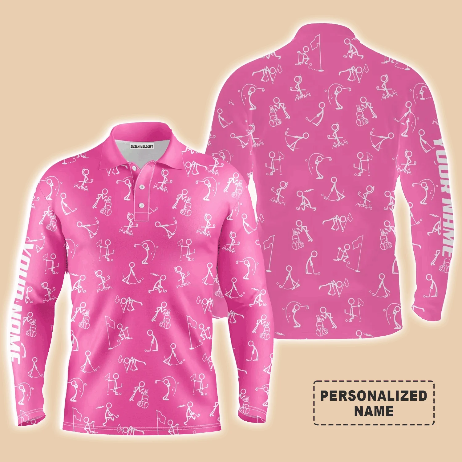 Custom Golf Long Sleeve Men Polo Shirt, Custom Name funny Golf Pattern Wear Apparel- Personalized Sports Gift For Men, Golf Lovers - Image 2