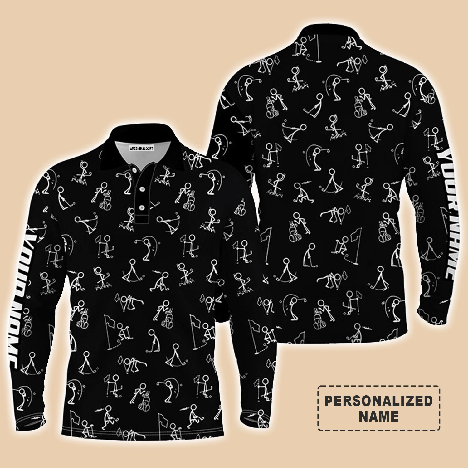 Custom Golf Long Sleeve Men Polo Shirt, Custom Name funny Golf Pattern Wear Apparel- Personalized Sports Gift For Men, Golf Lovers - Image 4