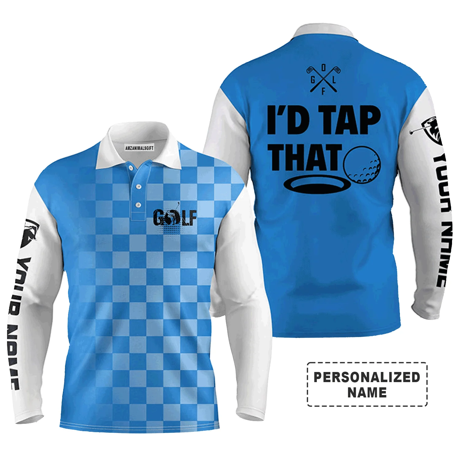 Custom Golf Long Sleeve Men Polo Shirt - Custom Name Gingham Pattern Apparel, I'd Tap That Men Polo Shirt - Perfect Polo Shirt For Men, Golfers - Image 5