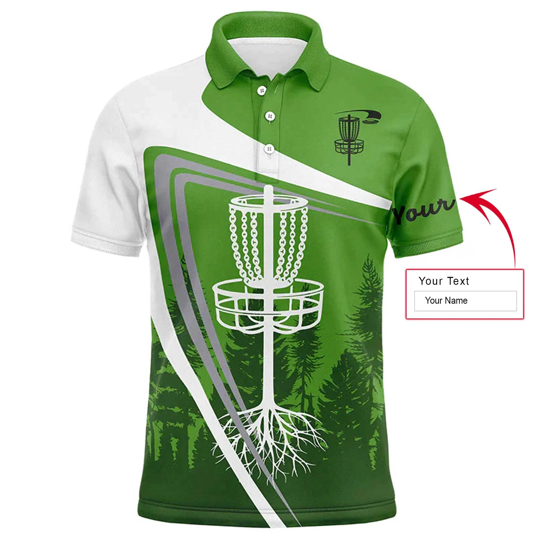 Custom Golf Long Sleeve Men Polo Shirt, Custom Name Green Disc Golf Basket Apparel - Perfect Gifts For Men, Golf Lover - Image 3