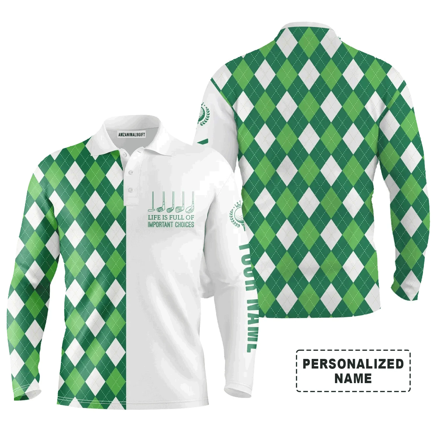 Custom Golf Long Sleeve Men Polo Shirt -Custom Name, Life Is Full Of Important Choices - Personalized Gift For Men, Golf Lover - Image 2