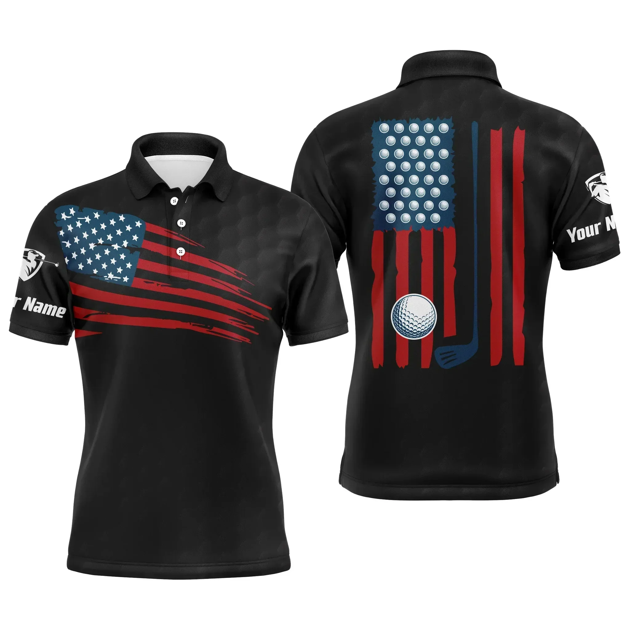 Custom Golf Long Sleeve Men Polo Shirt, Custom Name Multicolor American Flag Patriotic Apparel - Perfect Gifts For Men, Golf Lover - Image 10