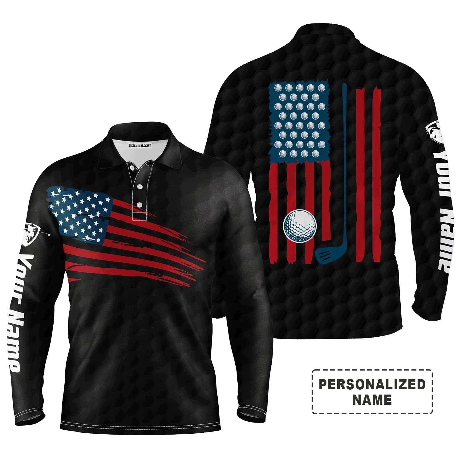 Custom Golf Long Sleeve Men Polo Shirt, Custom Name Multicolor American Flag Patriotic Apparel - Perfect Gifts For Men, Golf Lover - Image 14