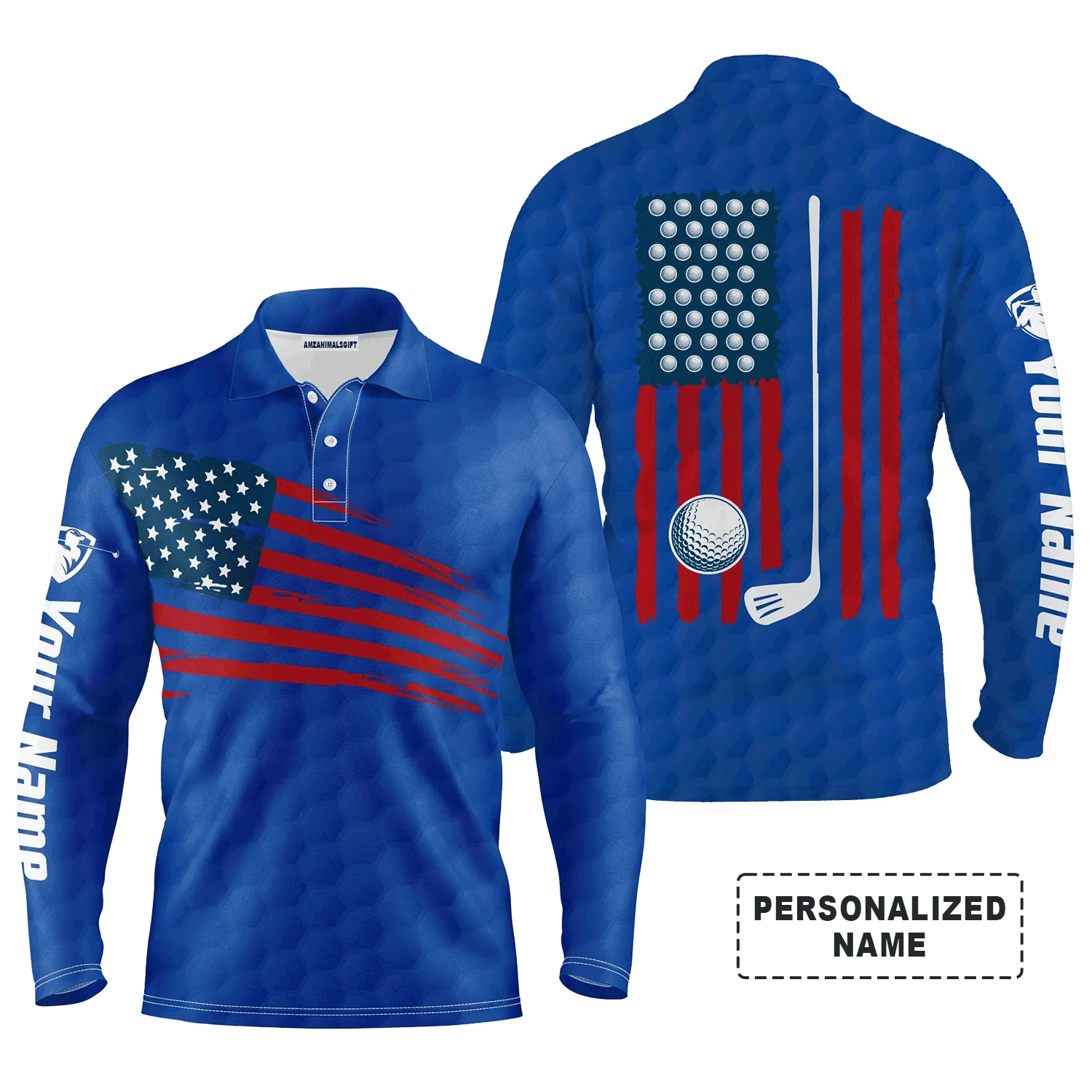 Custom Golf Long Sleeve Men Polo Shirt, Custom Name Multicolor American Flag Patriotic Apparel - Perfect Gifts For Men, Golf Lover - Image 16