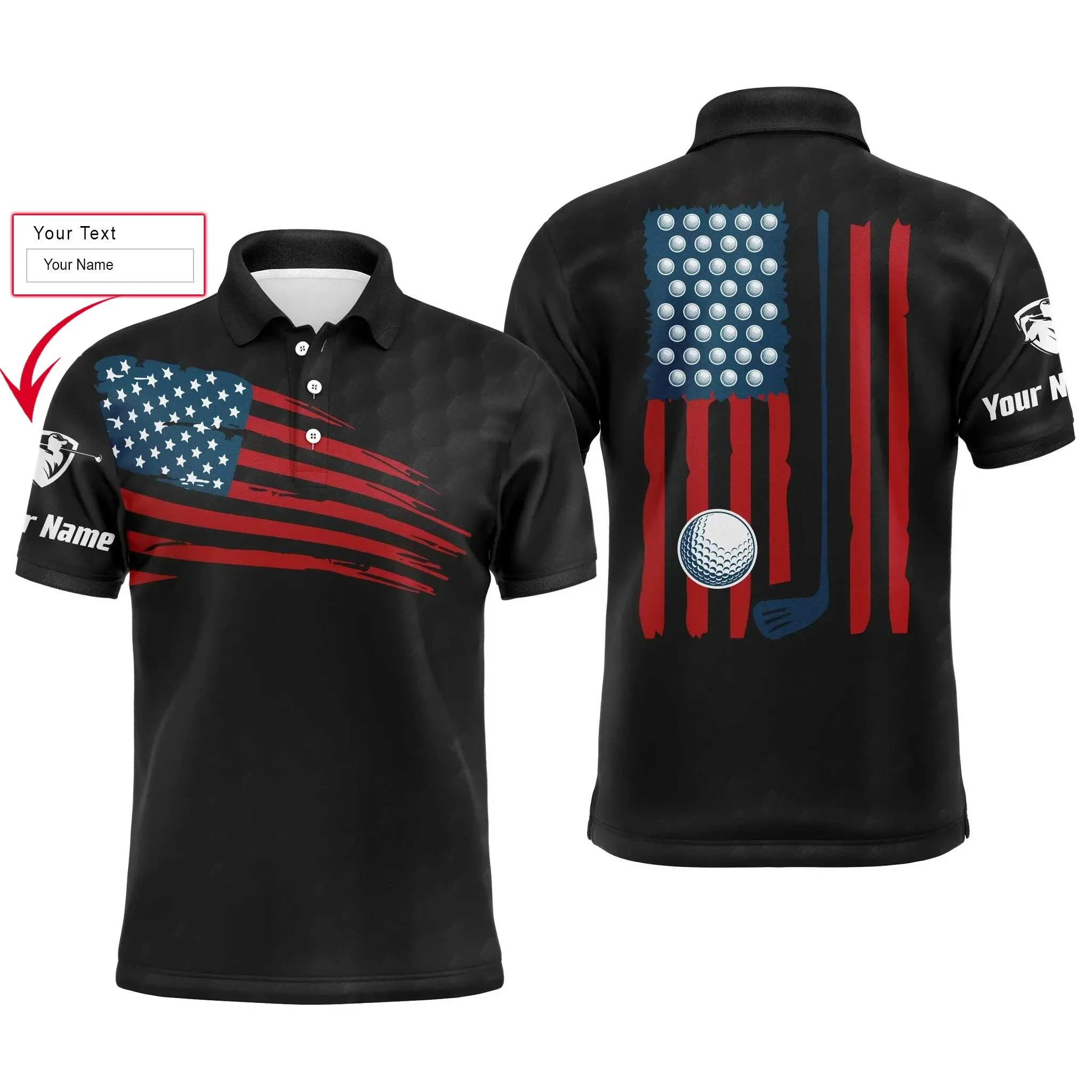 Custom Golf Long Sleeve Men Polo Shirt, Custom Name Multicolor American Flag Patriotic Apparel - Perfect Gifts For Men, Golf Lover - Image 6