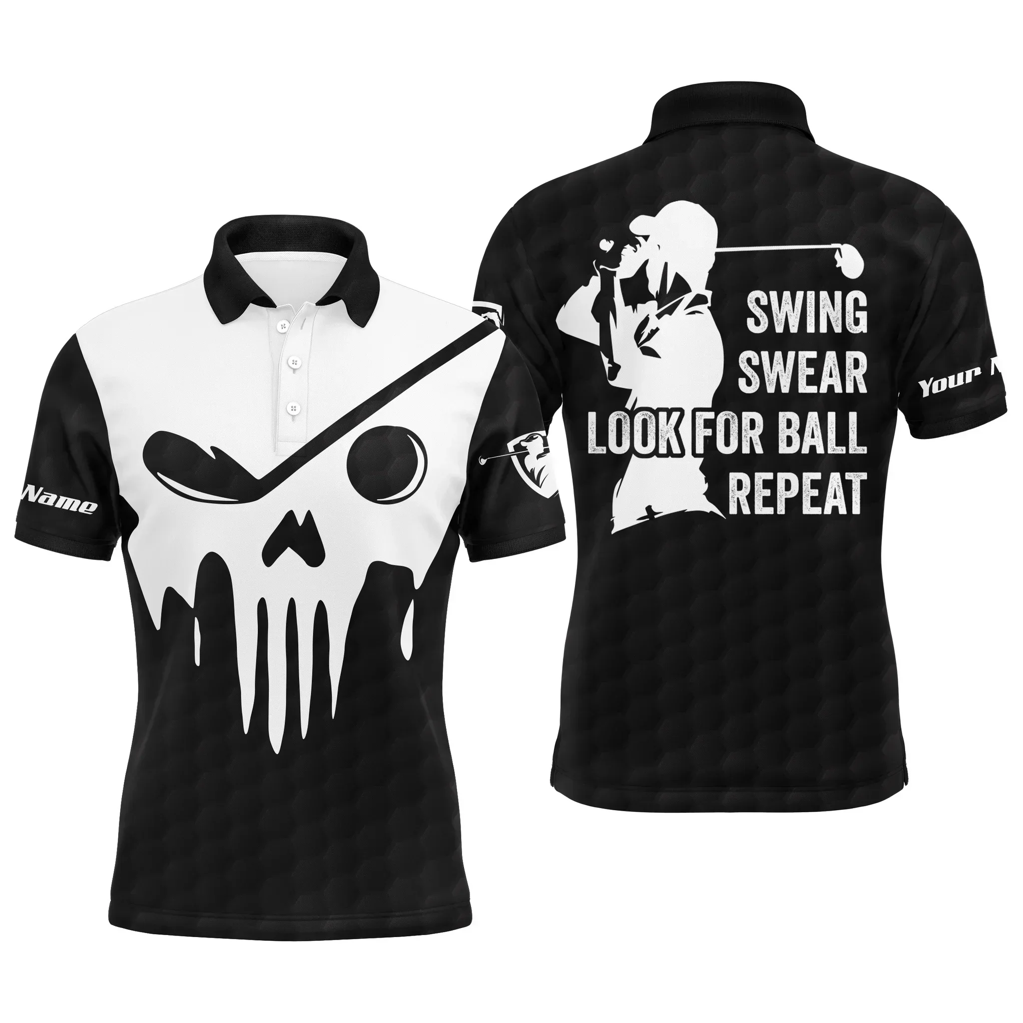 Custom Golf Long Sleeve Men Polo Shirt- Custom Name Multicolor Golf Skull - Swing Swear Look For Ball Repeat Men Polo Shirt For Golf Lover - Image 7
