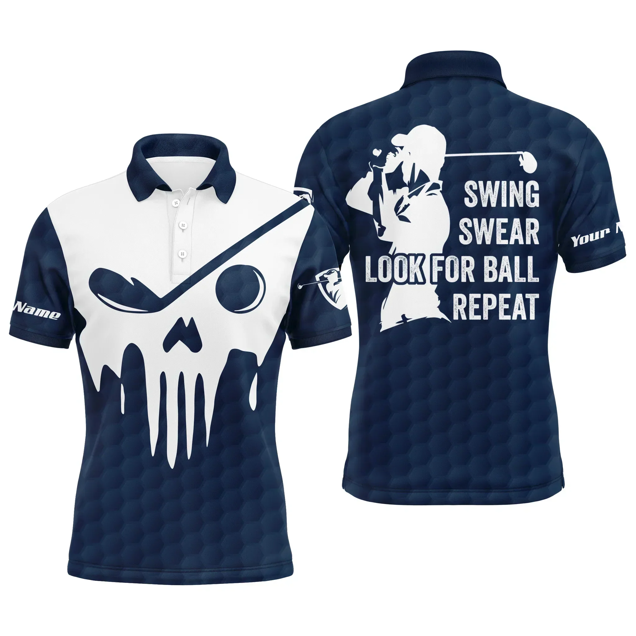 Custom Golf Long Sleeve Men Polo Shirt- Custom Name Multicolor Golf Skull - Swing Swear Look For Ball Repeat Men Polo Shirt For Golf Lover - Image 8