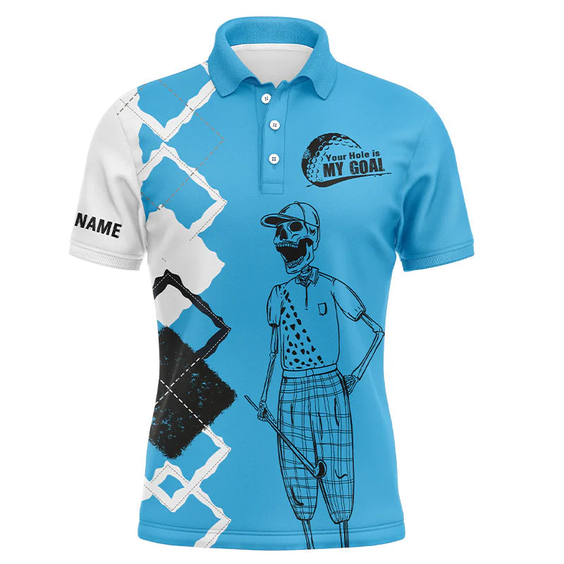 Custom Golf Long Sleeve Men Polo Shirt - Custom Name Skull Apparel - Your Hole Is My Goal Men Polo Shirt - Perfect Polo Shirt For Men, Golfers - Image 6