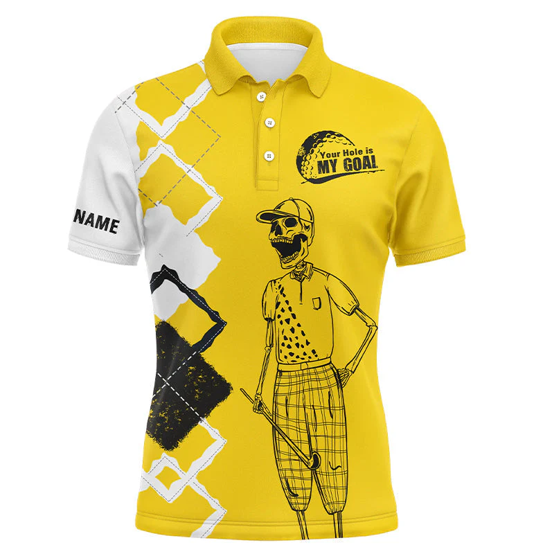 Custom Golf Long Sleeve Men Polo Shirt - Custom Name Skull Apparel - Your Hole Is My Goal Men Polo Shirt - Perfect Polo Shirt For Men, Golfers - Image 8